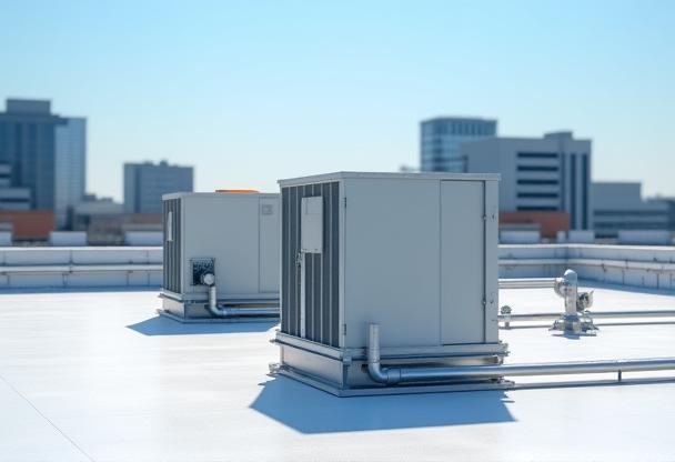 New rooftop commercial HVAC units installed on an office building in Burnaby.