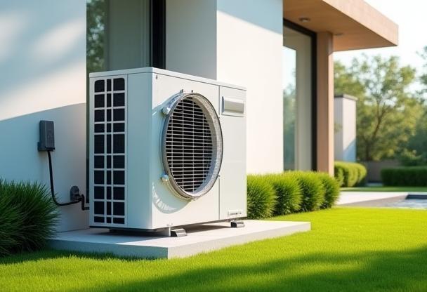 Installed outdoor unit of a modern residential AC system in West Vancouver.