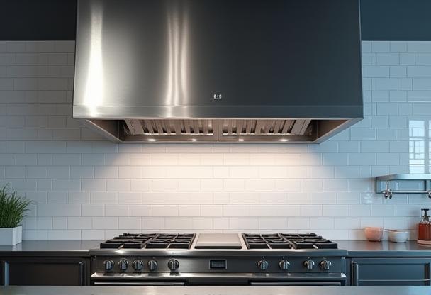 Newly installed commercial kitchen exhaust hood and ventilation system in a Downtown Vancouver restaurant.